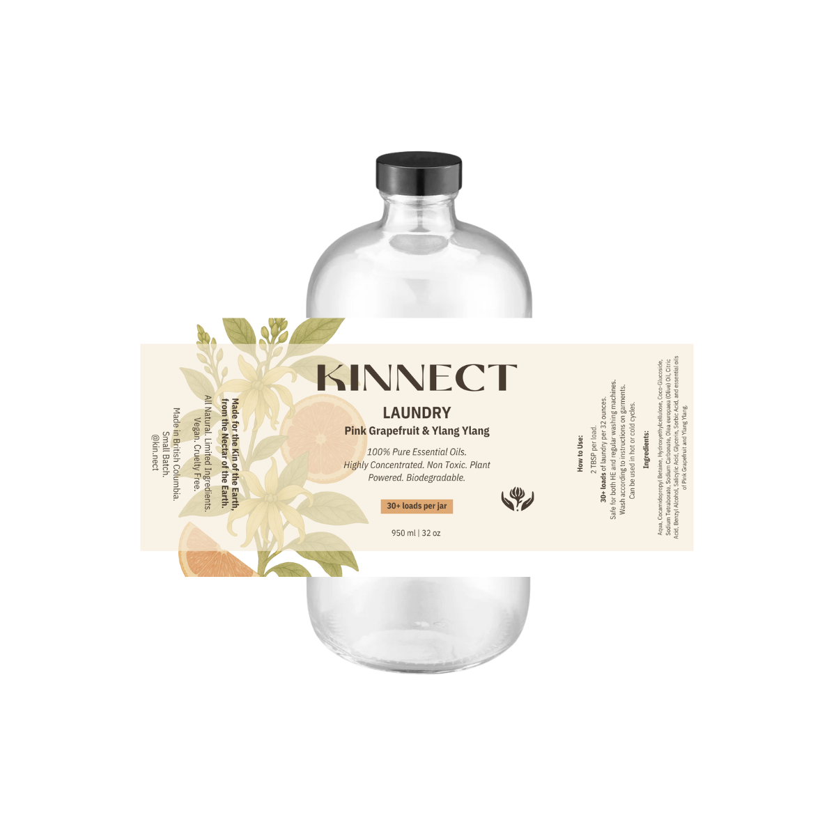 Clear bottle with a label on a white background, featuring the brand 'KINNECT'.