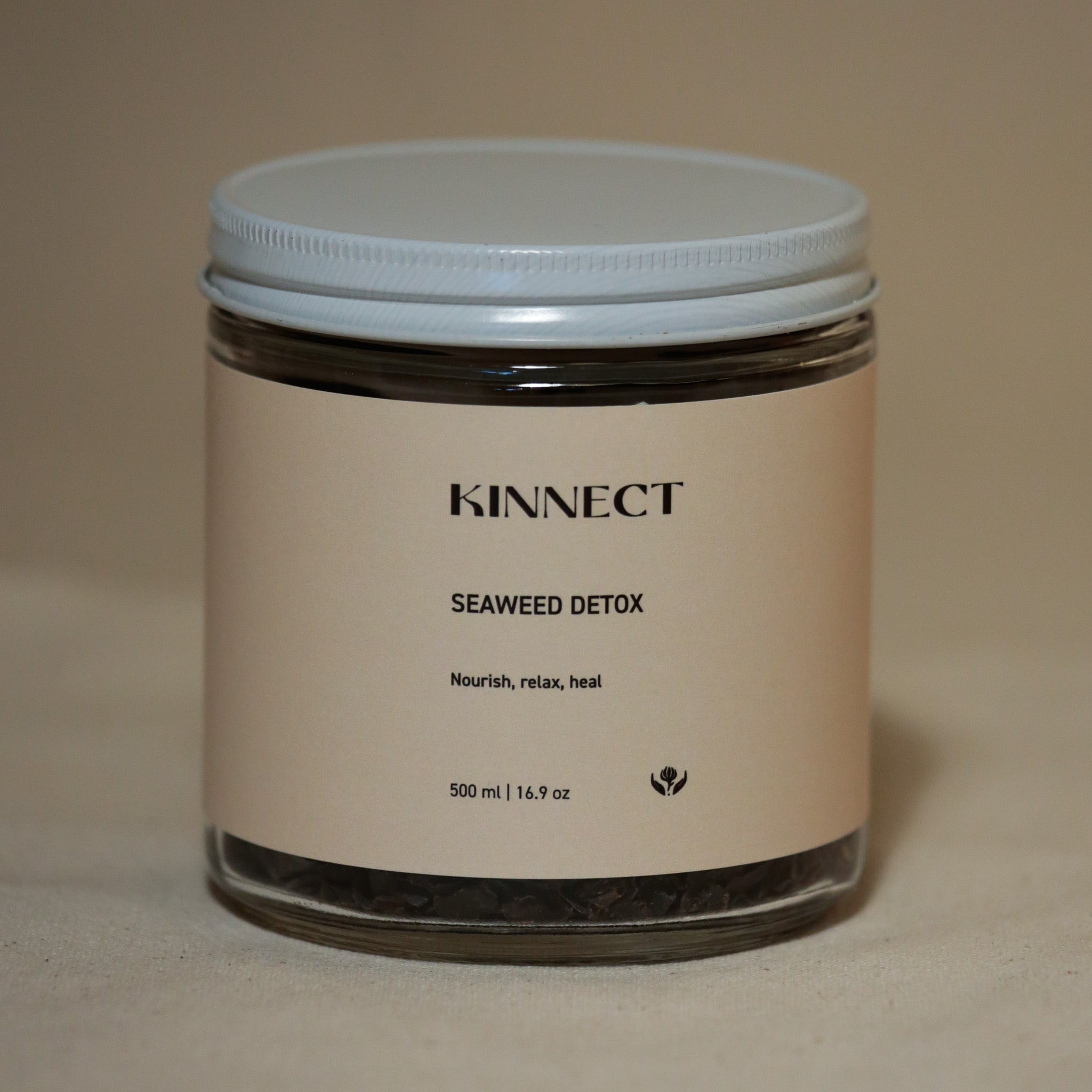 Jar of Kinnect Seaweed Detox on a beige background