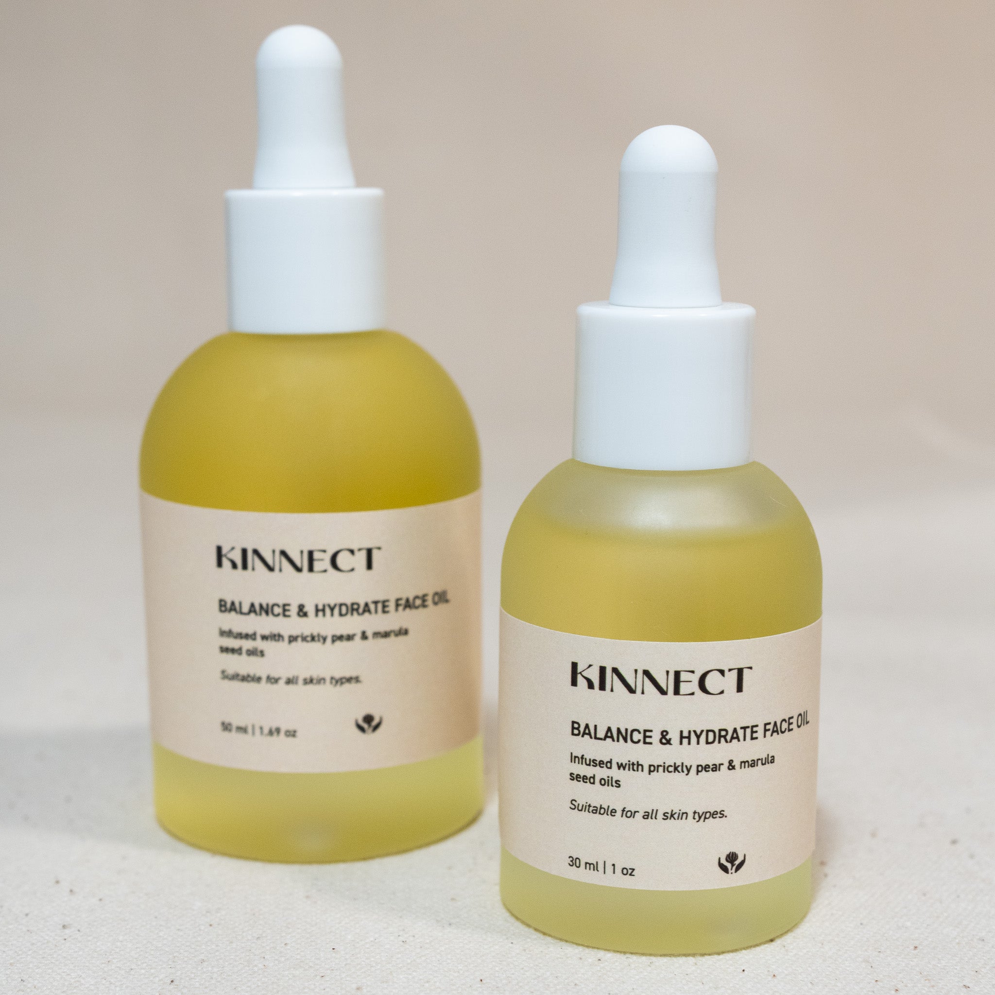 Two sizes of the balance and hydrate face oil: 50ml [left] and 30ml [right]