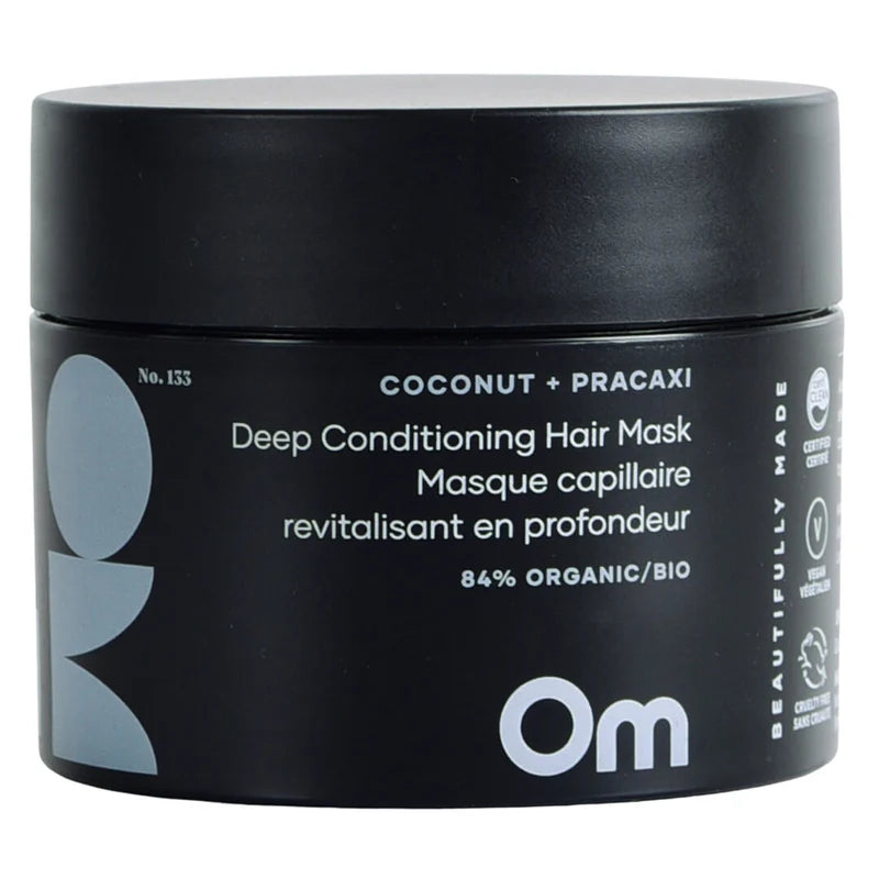 Black jar of deep conditioning hair mask with branding on a white background