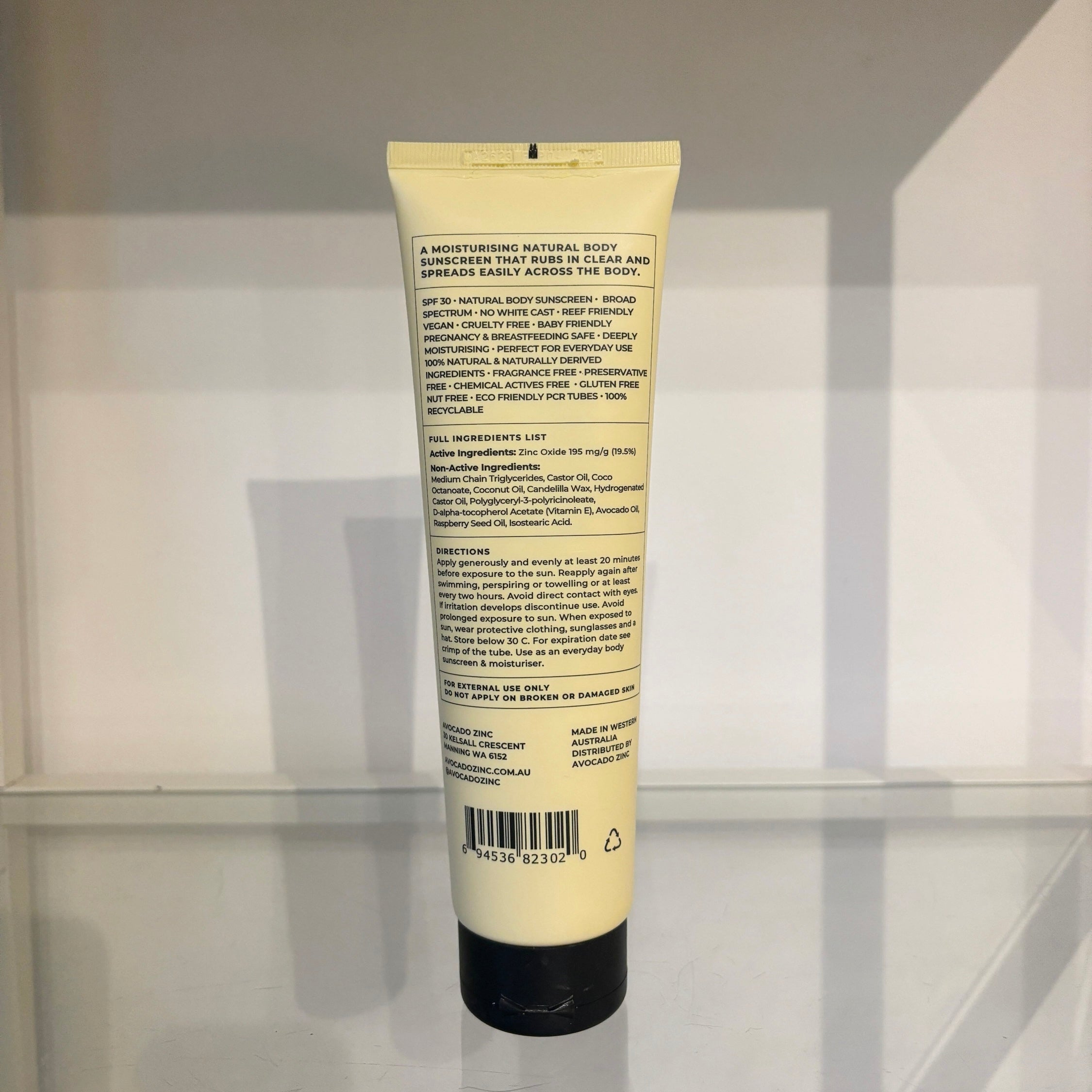 Tube of cream with text and a barcode on a white background