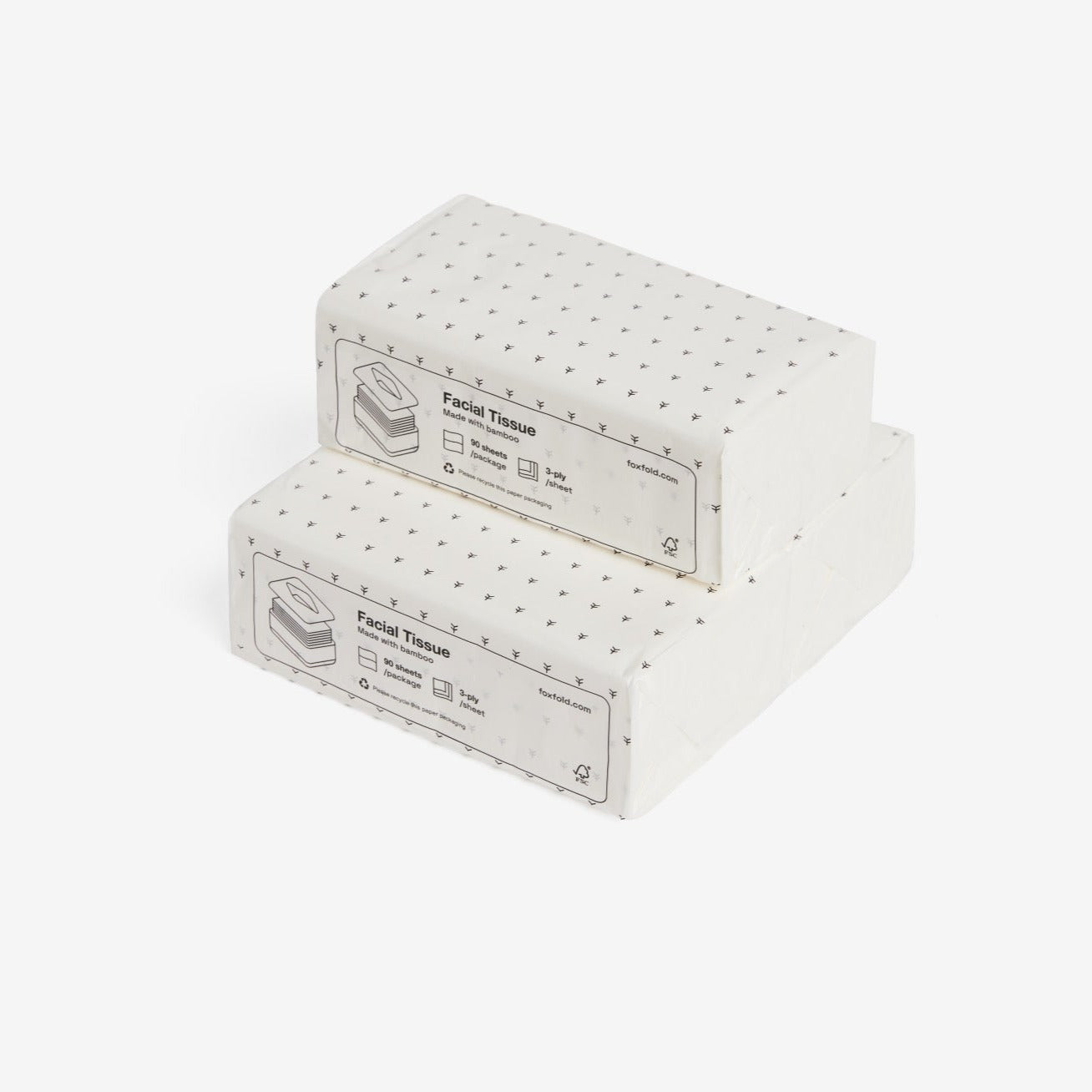 A stack of three units (100 sheets) of Fox Fold Bamboo Tissue paper sits in a white room
