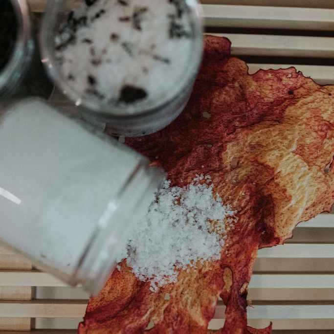 Bath soaks poured over piece of red kelp