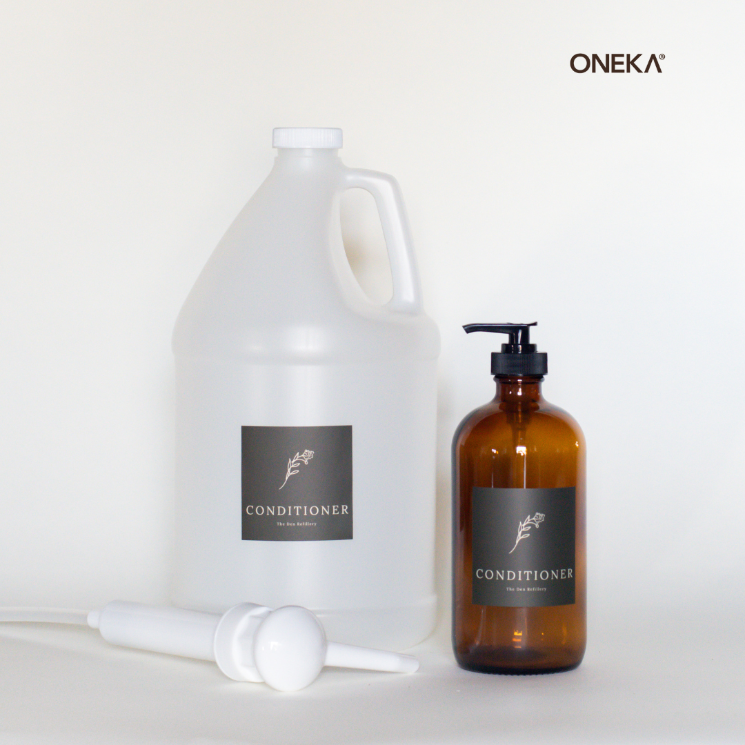 The Den Refillery Conditioner Kit with amber glass bottle