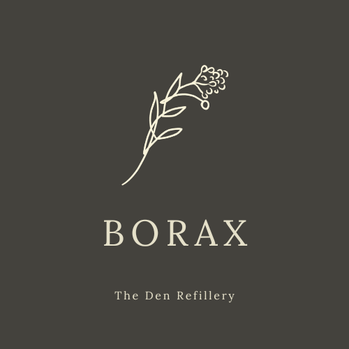 The Den Refillery Borax black label with a salal illustration