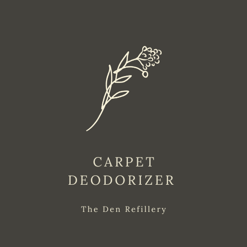 Black label with white illustrated salal branches and white lettering that reads carpet deodorizer [ deodorizing powder ] 