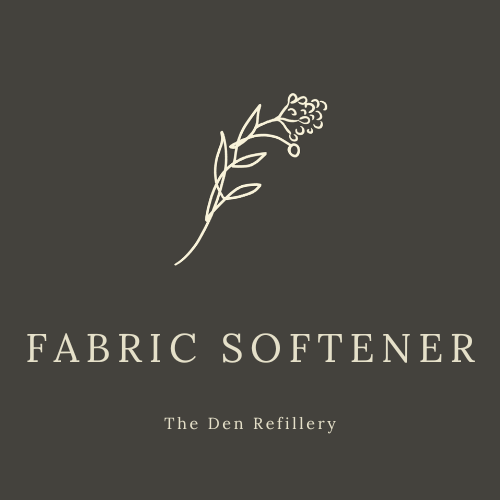 The den Refillery fabric softener black label with an illustrated salal branch and white lettering